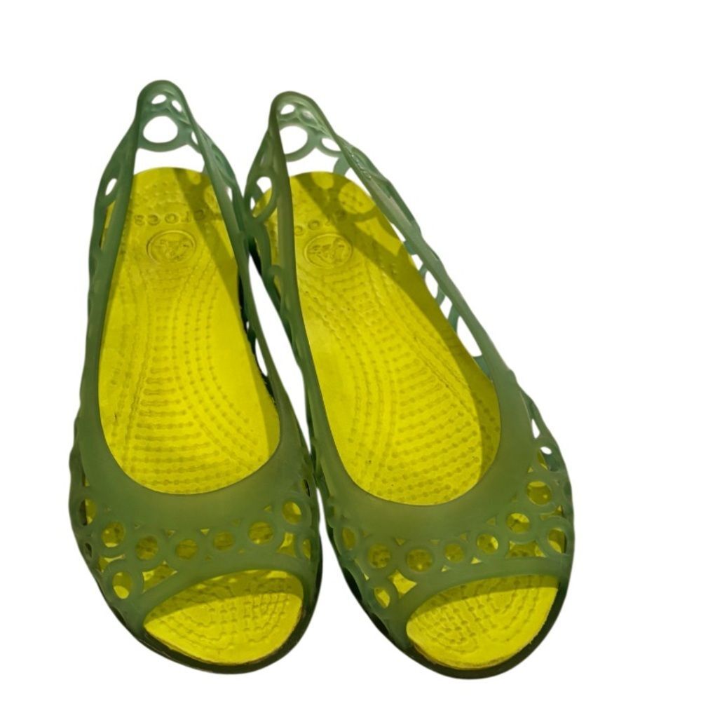 Crocs Adrina III Flat Pink Jelly Peep Toe Shoes Girls Size J 1 Slip On Ballet